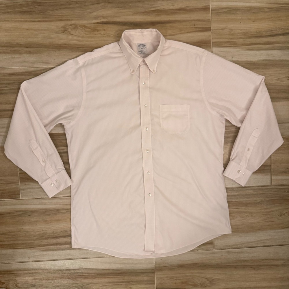 Brooks Brothers Regent Non-Iron Pink Stripe Dress Shirt 16.5 34/35 Cotton Mens